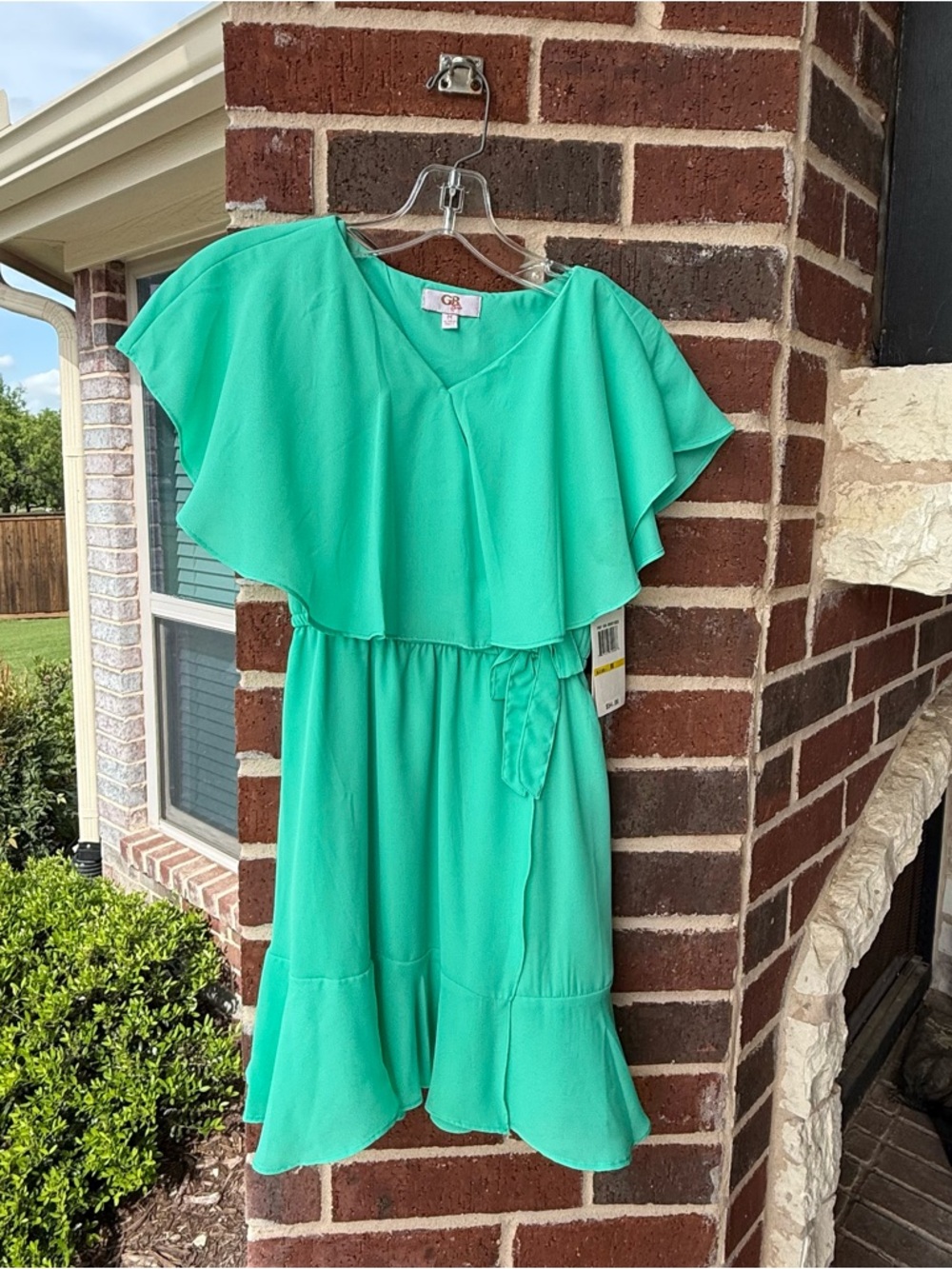 GB Girls Green Flutter-Sleeve Tiered Dress